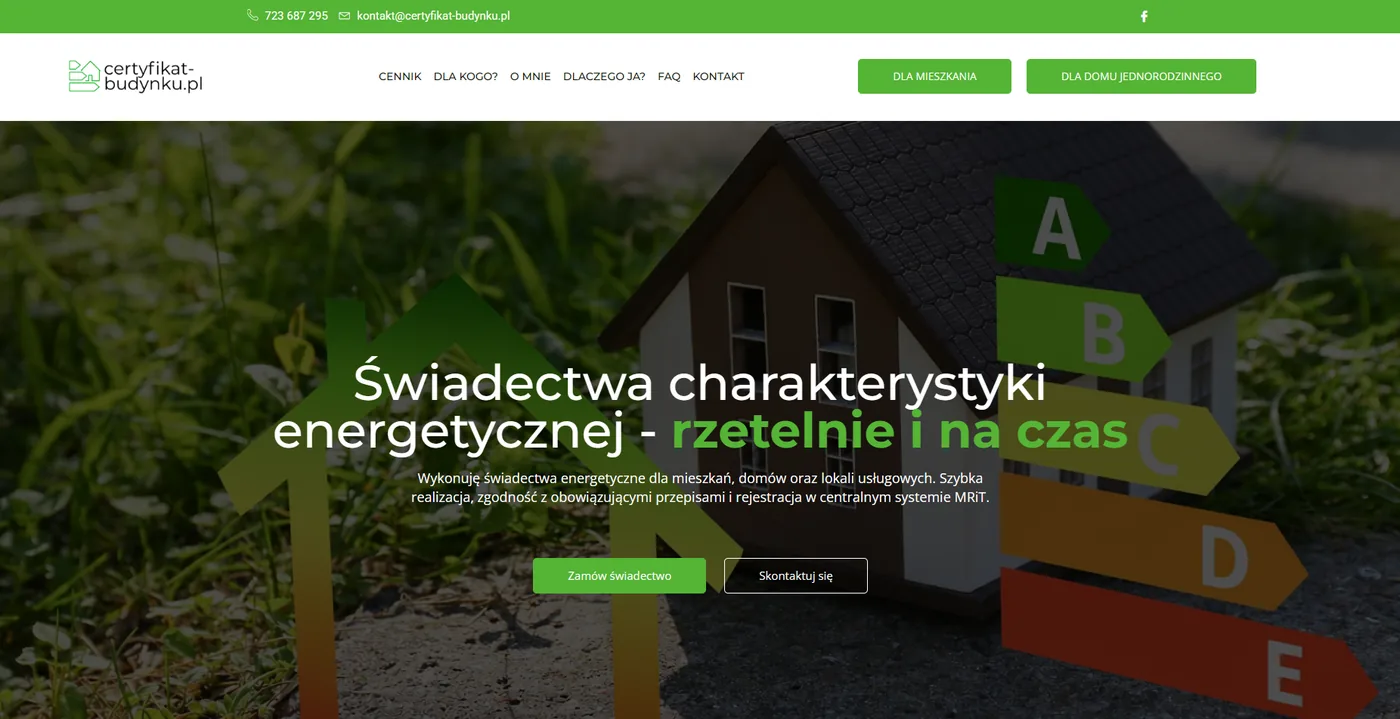 Strona usług świadectw energetycznych Certyfikat Budynku